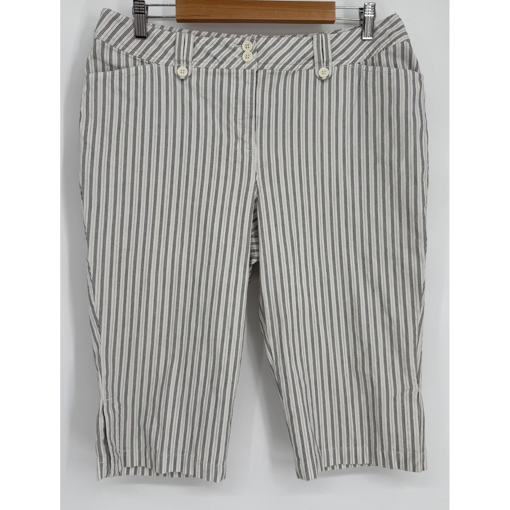 Westbound Grey White Pinstripe Capri Pants Womens Stretch Cropped Trousers Sz 14